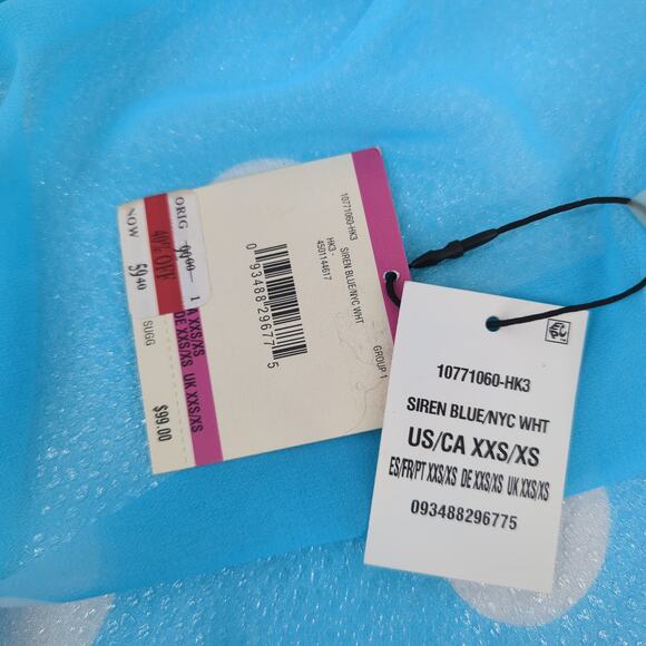 NWT Anne Klein Blue Tunic Women XXS Siren Blue NYC White Poke a dot - Picture 5 of 5